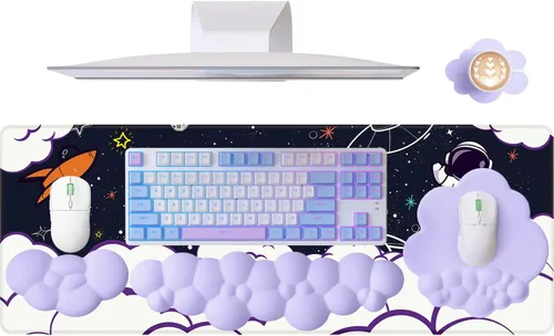Miniatura 17 de ATTACK SHARK Alfombrilla de mouse 4 en 1, reposamuñecas para teclado, soporte para reposamuñecas y juego de posavasos de cuero con alfombrilla