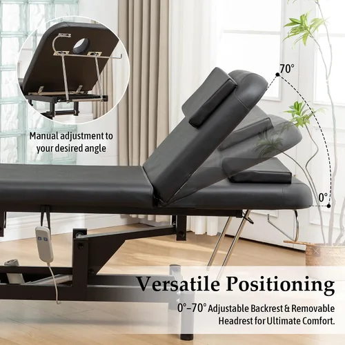 Miniatura 3 de Hohuqeri Mesa de masaje eléctrica profesional con control remoto, respaldo ajustable, cama médica para spa y depilación, silla de belleza de tatuaje
