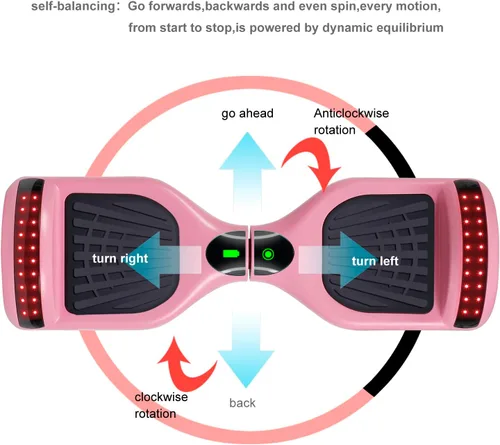 Miniatura 7 de FLYING-ANT Patinete autoequilibrante de 16.51 cm con altavoz y luces LED rojas Rosa
