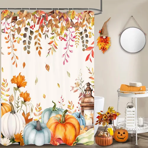 Miniatura 10 de Juego de cortinas de ducha navideñas con acebo, cortinas de ducha impermeables de Navidad, cortinas de baño de tela con 12 ganchos para decoración