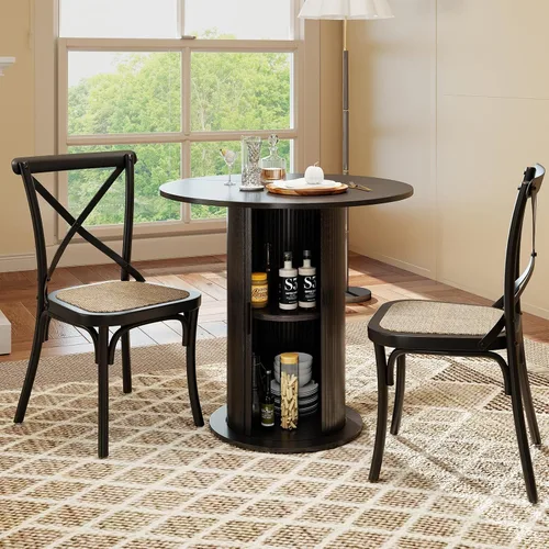 Miniatura 3 de SoarFlash Mesa de comedor redonda de 31.5 pulgadas para 2-3, mesa de cocina circular de granja con espacio de almacenamiento, base de tira de madera