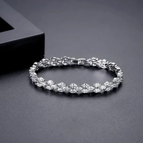 Miniatura 4 de Pulsera de tenis de cristal de oro de 14 quilates para mujer, diseño de hojas delicadas, bisel con bisel y ajuste de cristal natural, regalo