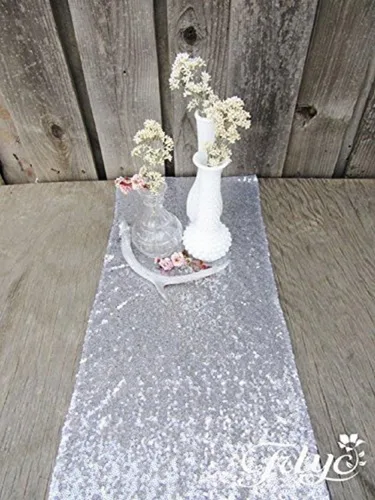 Miniatura 2 de TRLYC Camino de mesa rectangular con lentejuelas para bodas y fiestas de 1.2 x 108 pulgadas