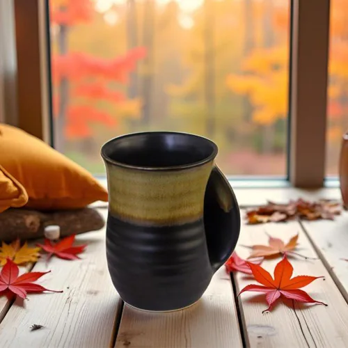 Miniatura 2 de Taza de café calentadora de manos para Navidad, taza grande de cerámica de 16 onzas, hecha a mano, regalo de cerámica con bolsillo contorneado