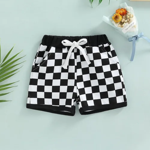 Miniatura 2 de Pantalones cortos de verano para bebé, con estampado a cuadros, de algodón, casuales, cintura elástica, pantalones cortos para correr