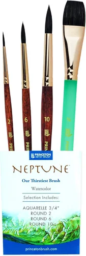 Princeton Neptune 4750 Series - Juego de pinceles para acuarela, pelo sintético suave profesional de ardilla - Juego de pinceles para pintura de