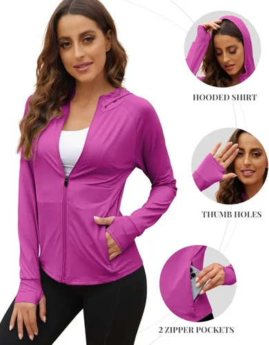 Miniatura 4 de We1Fit Chaqueta de protección solar UPF 50+ para mujer, sudadera con capucha para senderismo, correr, atlética