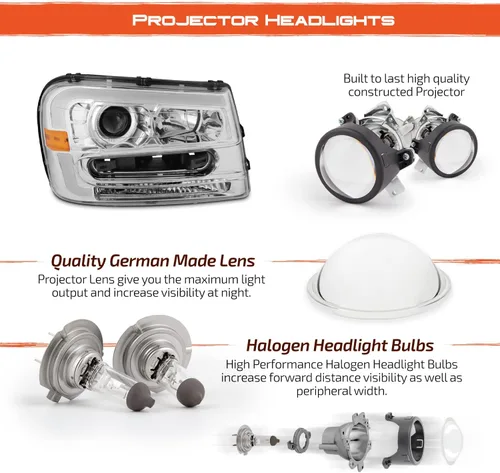 Miniatura 3 de AKKON - Compatible con Chevy Trailblazer 2002-2009 [LED DRL Running] Proyector de faros cromados, par de faros delanteros de repuesto para Carcasa