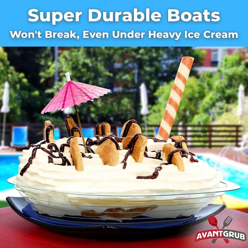 Miniatura 3 de Paquete de 50 botes divididos de plátano súper divertidos y reciclables. El mejor combo de cuencos desechables de 12 onzas + 8 onzas para helados.