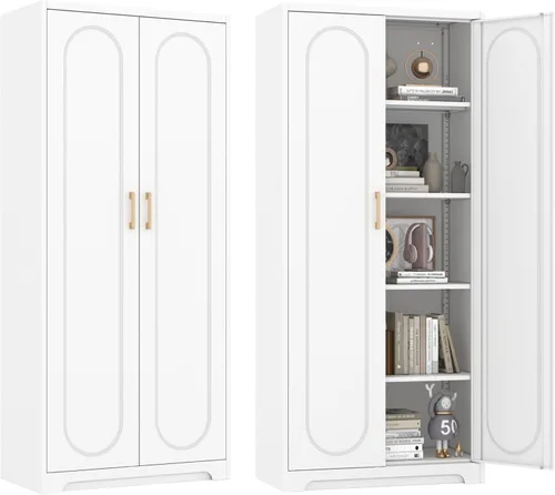 Miniatura 12 de Armario de almacenamiento de metal de 71 pulgadas de alto, armarios de almacenamiento de despensa de cocina con puertas y 4 estantes, armario
