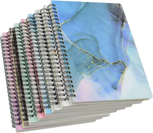 Yansanido Cuaderno en Espiral, 8 Piezas A5 Diseño Mármol Tapa Dura Gruesa 7mm Rayas para Universidad 80 Hojas -160 Páginas para Estudio y Notas (8
