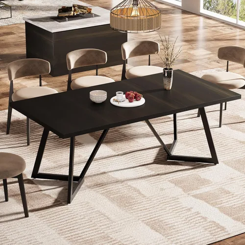 Miniatura 3 de Tribesigns Mesa de comedor grande de 70.86 pulgadas para 6-8, moderna mesa de comedor con marco de metal, mesa rectangular de cocina para el hogar
