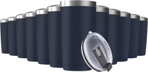 Miniatura 25 de Paquete de 16 vasos de viaje de 20 onzas con aislamiento al vacío con tapas, taza de acero inoxidable de doble pared a granel para el hogar