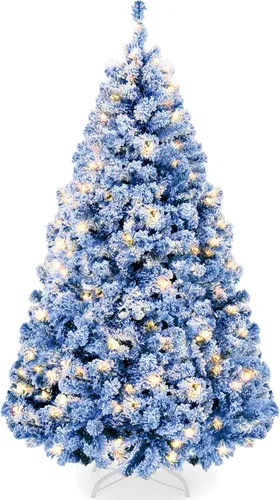 Best Choice Products Árbol de Navidad artificial flocado, 6 pies, decoración navideña de pino colorido preiluminado de alta calidad con 250 luces