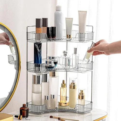 Miniatura 16 de INVSSENE Organizador esquinero para encimera de baño, bandejas organizadoras de tocador para mostrador, organizadores de maquillaje, bandeja de Azul