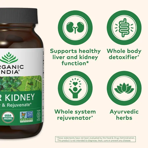 Miniatura 4 de ORGANIC INDIA Suplemento Herbal para Hígado y Riñón - Desintoxica y Rejuvenece, Apoya la Función Saludable del Hígado y los Riñones, Vegano, Sin