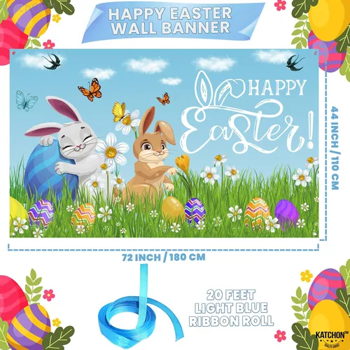 Miniatura 2 de KatchOn, Cartel de feliz Pascua – Xtragrande 72 x 44 pulgadas Fondo de Pascua para fotografía Pancartas de pared de Pascua para decoraciones