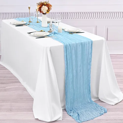 Miniatura 5 de 10 piezas de camino de mesa de estopilla en azul bebé 10 pies, camino de mesa de gasa para recepción de boda, despedida de soltera, fiesta