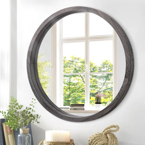 Miniatura 11 de JJUUYOU Espejo circular redondo blanco pequeño para tocador de baño, círculo de pared para marco de madera, espejos de maquillaje para entrada, sala