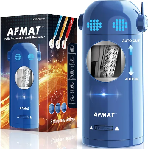 AFMAT - Sacapuntas eléctrico para lápices de colores, sacapuntas completamente automáticos para lápices de 7-11.5 mm, sacapuntas de robot para Azul