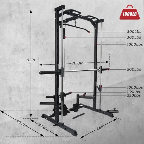 Miniatura 3 de RitFit Smith - Estante de potencia para máquina con sistema LAT-Pull Down, minas terrestres, barra de barra, clavijas de almacenamiento de placas