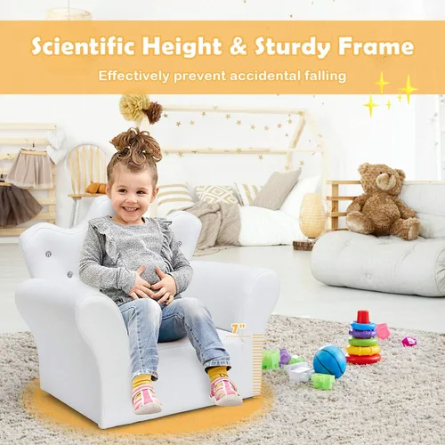 Miniatura 7 de Costzon Sofá para Niños, Sofá Tapizado para Niños con Otomán, Sofá de Princesa con Decoración de Diamantes, Otomán, Silla de Cuero PVC Suave