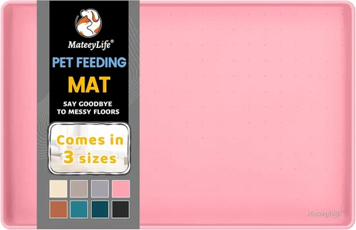 MateeyLife Tapete de Silicona para Comida de Gatos y Perros para Pisos Impermeable, Tapetes Antideslizantes para Tazones de Perros para Comida y Rosa