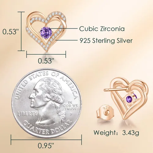 Miniatura 5 de Aretes CDE Forever Love Heart de plata de ley 925 chapados en oro rosa con piedra de nacimiento de diciembre circonita cúbica de calidad 5 A regalo