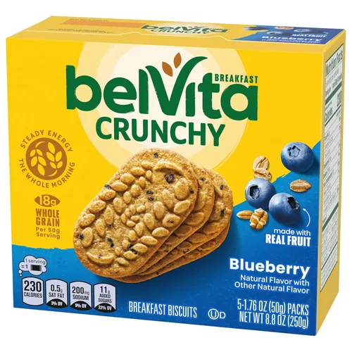 Miniatura 16 de belVita Barras de desayuno galletas, arándanos, 30 paquetes en total, 6 cajas (4 galletas por paquete)