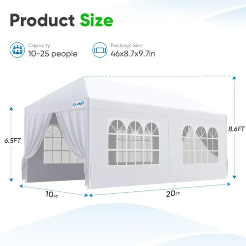 Miniatura 8 de Quictent gazebo con toldo para fiestas de bodas exterior 10 'X 20' con 6 paredes laterales extraíbles & elegante ventana de iglesia