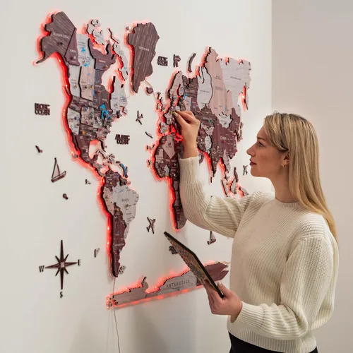 Miniatura 8 de Enjoy The Wood Mapa del mundo de madera 3D LED 2.0, arte de pared moderno para decoración del hogar, regalos de viaje, mapas de madera, tablero