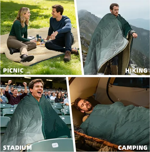 Miniatura 2 de Manta de Camping al Aire Libre con Forro Sherpa, Manta de Campamento Extra Cálida y Gruesa y Poncho Ultraligero y Esponjoso DWR para Clima Frío