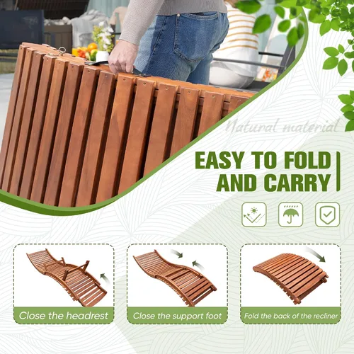 Miniatura 4 de Devoko Tumbona para patio, piscina, para exteriores, plegable, de madera, para exteriores, impermeable, 1 pieza
