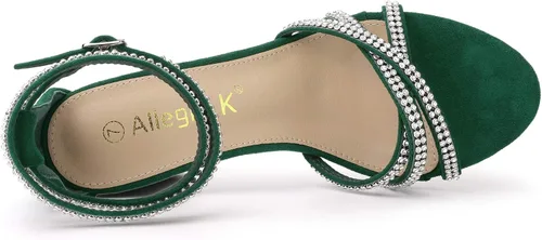 Miniatura 5 de Allegra K Sandalias de tacón grueso con tiras de diamantes de imitación para mujer