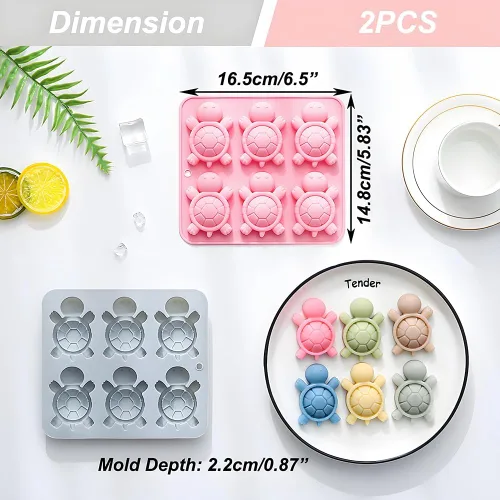 Miniatura 2 de Paquete de 2 moldes de chocolate con 6 cavidades de silicona de tortuga para pasteles, gomitas, gelatina, cubitos de hielo, decoración de pasteles