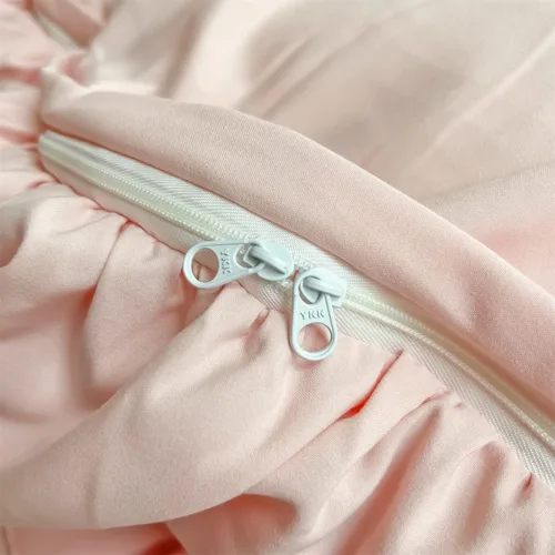 Miniatura 6 de MOOWOO Ropa de cama para niñas – Funda de edredón con volantes en cascada – 2 piezas Shabby Chic Color sólido suave y transpirable con cierre de Rosa