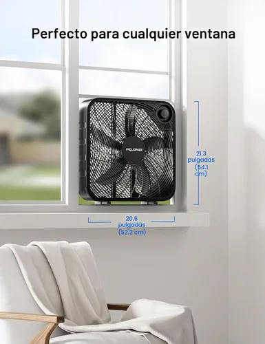 Miniatura 7 de PELONIS Ventilador de caja de 20 pulgadas – 3 velocidades, ventiladores de ventana, para piso o mesa, 25 pies/s, 2025 mejorado, lanzamiento de aire