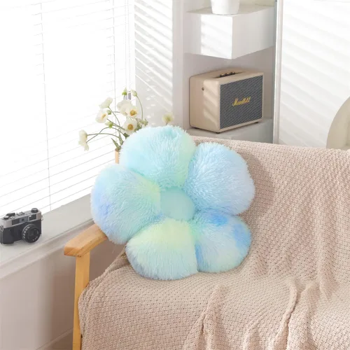 Miniatura 3 de Almohada de pelo sintético, almohada de suelo en forma de flor, cojín de asiento, bonita decoración de habitación y almohada de felpa para Verde