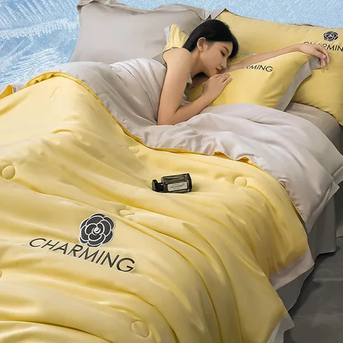 Miniatura 14 de Manta de seda de hielo simple para aire acondicionado, fresca como helado, manta ligera para verano con doble cara fría, edredón refrescante