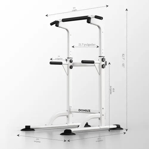 Miniatura 3 de DONIUZ Torre de Potencia Barra de Dominadas y Estación de Fondos, Gimnasio Multifuncional para Casa, Equipo de Entrenamiento de Fuerza, Altura Blanco