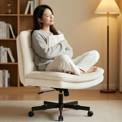 GTPLAYER Silla de oficina con patas cruzadas, silla de escritorio sin brazos, bonita silla de tocador con ruedas, silla de computadora, cómoda silla