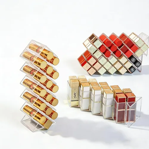 Miniatura 4 de WECHENG Organizador de lápiz labial acrílico de plástico transparente, soporte para lápiz labial, apilable en 16 espacios, soporte para brillo