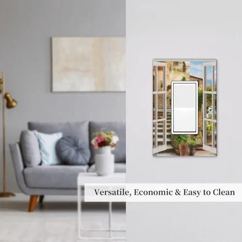 Miniatura 7 de Cubierta de Interruptor de Luz de 1 Gang con Escena de Flores de Grecia Mediterránea, Dispositivo Individual Basculante/GFCI, Placa Decorativa