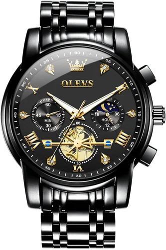 Miniatura 11 de OLEVS Relojes para hombre de acero inoxidable con cronógrafo, reloj de pulsera grande analógico de cuarzo, relojes de vestir impermeables de moda