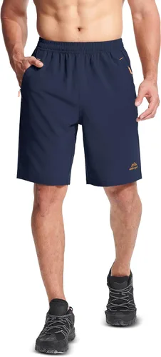 Miniatura 7 de MAGCOMSEN Pantalones cortos de senderismo para hombre de 9 pulgadas, de secado rápido, ligeros, con bolsillos con cremallera, para entrenamiento