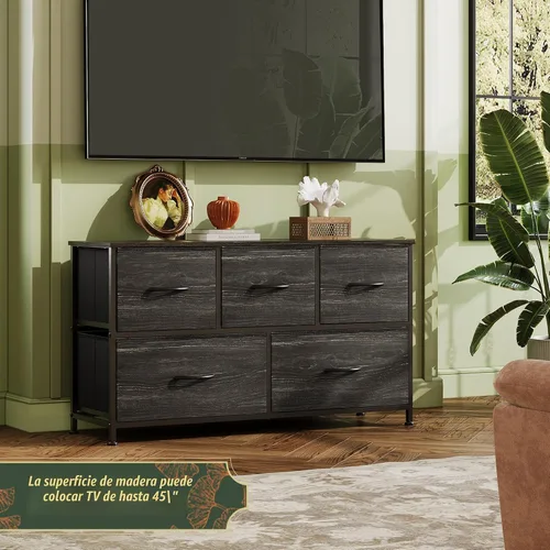 Miniatura 4 de WLIVE Cómoda para dormitorio con 5 cajones, cómoda ancha, cómoda de tela, unidad organizadora de almacenamiento con contenedores de tela