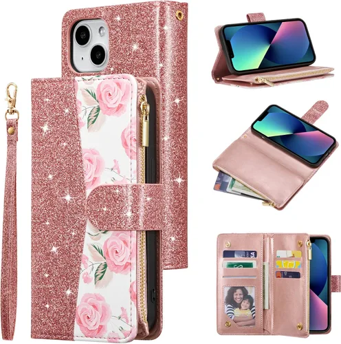 Miniatura 13 de UEEBAI Funda para iPhone 13 de 6.1 pulgadas, Cartera de piel sintética retro a prueba de golpes con función de soporte de ranuras para tarjetas