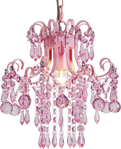 Q&S Mini Lámpara de Araña de Cristal, Lámpara de Araña Rosa Moderna, Pequeña Lámpara Colgante para Habitación de Princesa, Vestidor, Baño, Tienda de