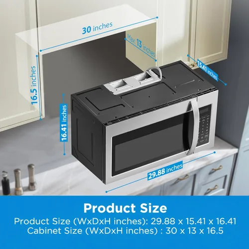Miniatura 6 de Midea MOR17BSA-SS 1.7 pies cúbicos Horno de microondas para instalar sobre la estufa con panel táctil inteligente, menú de cocina automática, 1000