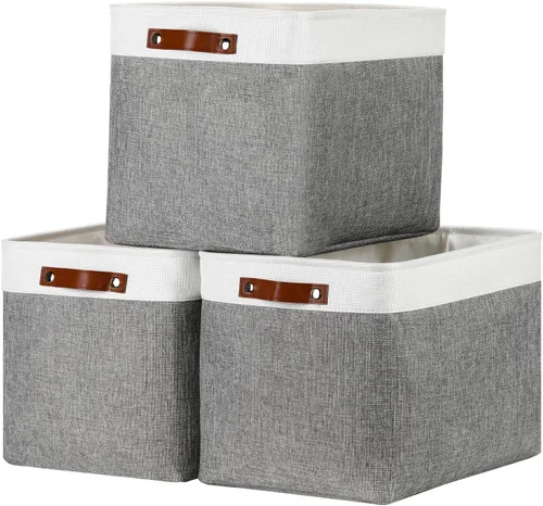 Miniatura 54 de DULLEMELO Juego de 4 cubos de almacenamiento, cesta de almacenamiento de tela para estantes, armario, cuarto del bebé, almacenamiento de juguetes